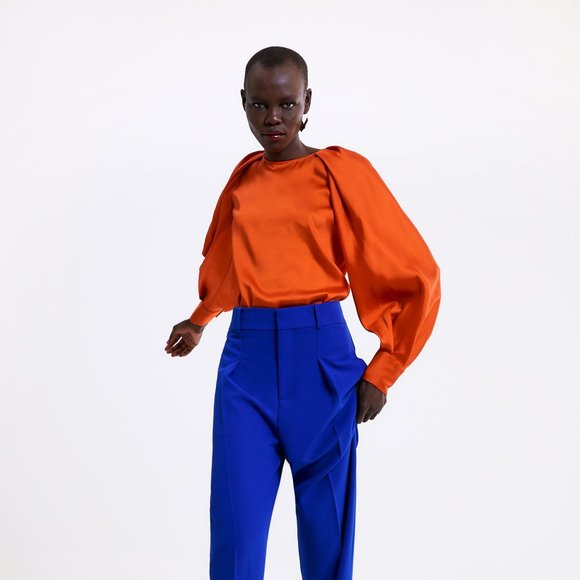 ZARA orange blouse with crystal sleeve - Picture 4 of 16